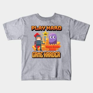 Play Hard Game Harder Pixel Art Retro Gaming Kids T-Shirt